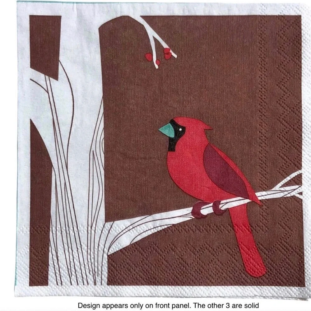 Set of Two (2) Red Cardinal Bird Decoupage Cocktail Paper Napkins
